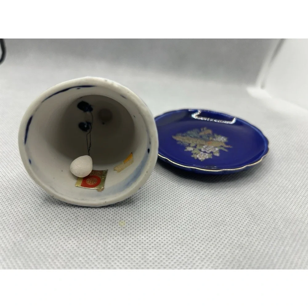 Vintage Cobalt Blue Table Bell w/ Saucer‎ Gold Metallic Accents Peacock Venetian